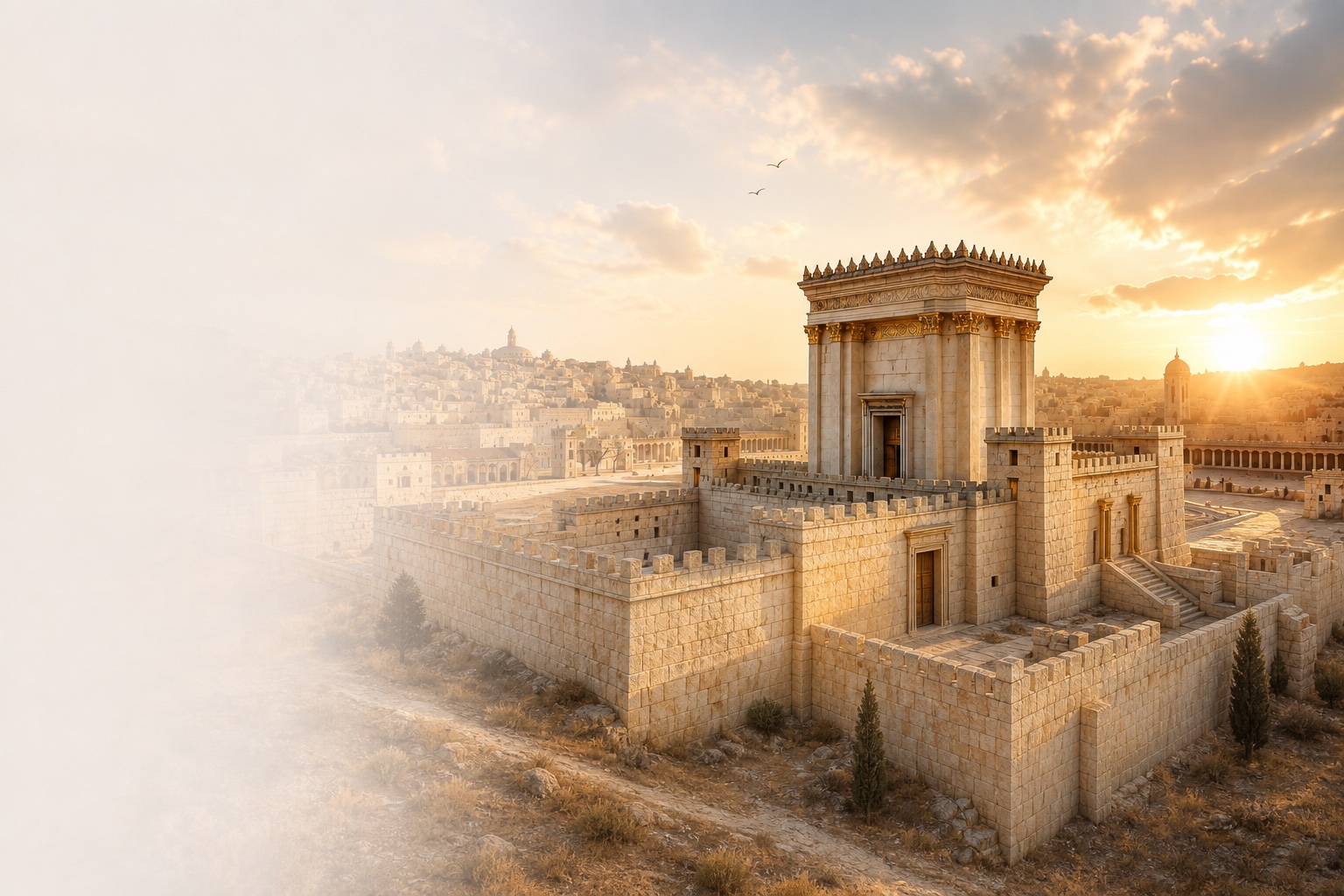 The Second Temple and Jerusalem at sunrise